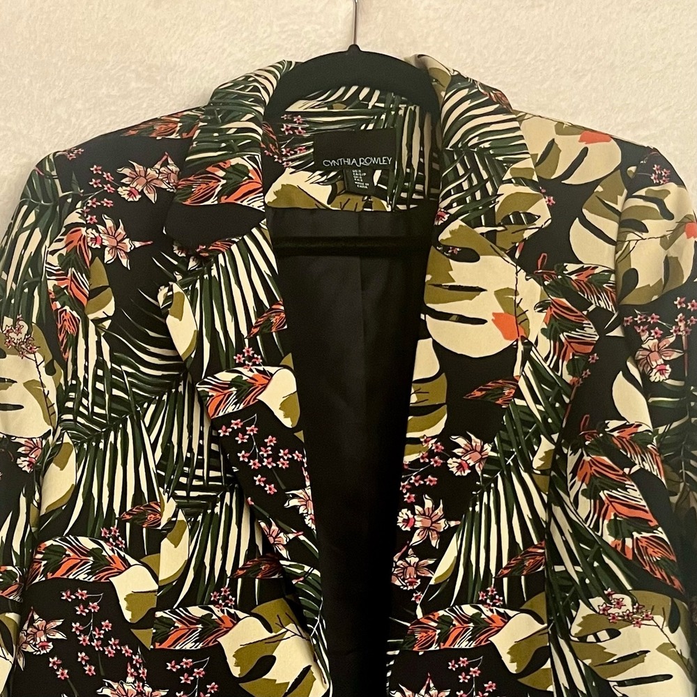 Cynthia Rowley Tropical Floral Print Blazer Pockets Jacket Career Women's Small